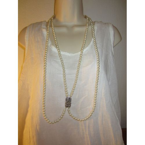 Collier Multi Rangs Blanc En Perles De Verre