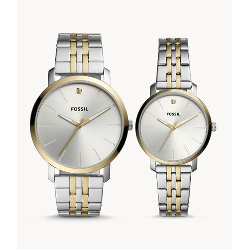 Coffret Cadeau Montres Lux Luther À Trois Aiguilles En Acier Inoxydable Bicolores Pour Elle Et Lui - Fossil Bq2467set - Homme - Argenté/Doré