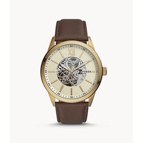 Montre Flynn Automatique 48 Mm En Cuir Brun - Fossil Bq2382 - Homme - Marron