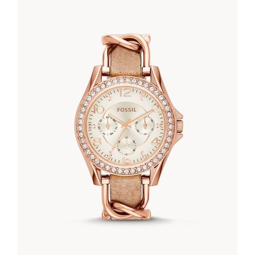 Montre Riley Multifonction En Acier Inoxydable Et En Cuir Doré Rose Et Ivoire - Fossil Es3466 - Femmes - Beige