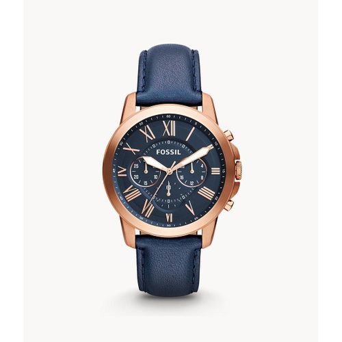 Montre Grant Chronographe En Cuir Bleu - Fossil Fs4835 - Homme - Bleu