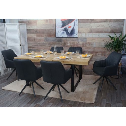 6x Chaise De Salle À Manger Hwc-H73 Chaise À Accoudoirs, Rétro Acier Tissu/Textile   Gris Foncé