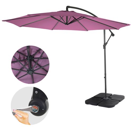 Acerra, Parasol, Protection Solaire, Ø 3m Inclinable, Polyester/Acier 11kg  Lavande Avec Support