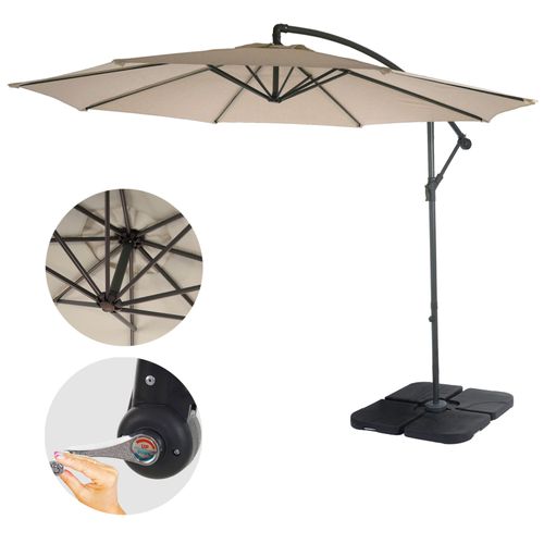 Acerra, Parasol, Protection Solaire, Ø 3m Inclinable, Polyester/Acier 11kg   Sable-Beige Avec Support