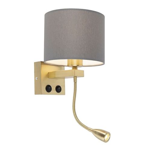 Qazqa Moderne Applique Murale Moderne Brescia Doré Avec Abat-Jour Gris18/18/14 Métal /Tissu Gris,Doré Rond / Luminaire / Lumiere / Éclairage / Intérieur / Salon / Cuisine Non Remplaçable Max. 1 X 1 Watt