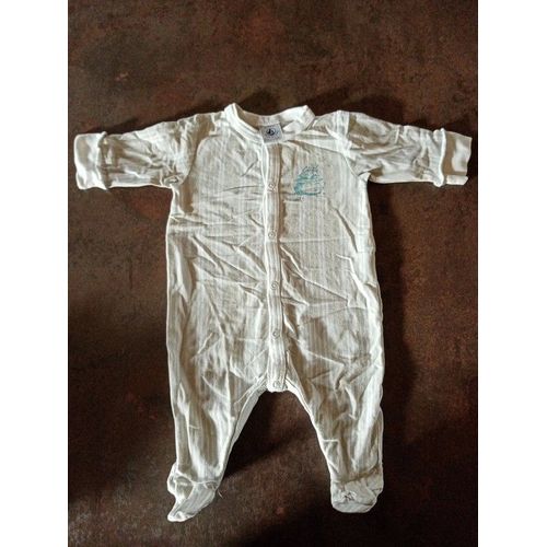 Pyjama Été Rayé Gris Blanc 1 Mois Petit Bateau Très Bon État Mixte