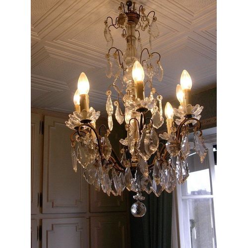 Lustre  8 Branches Bronze + Pampilles Style Louis Xv