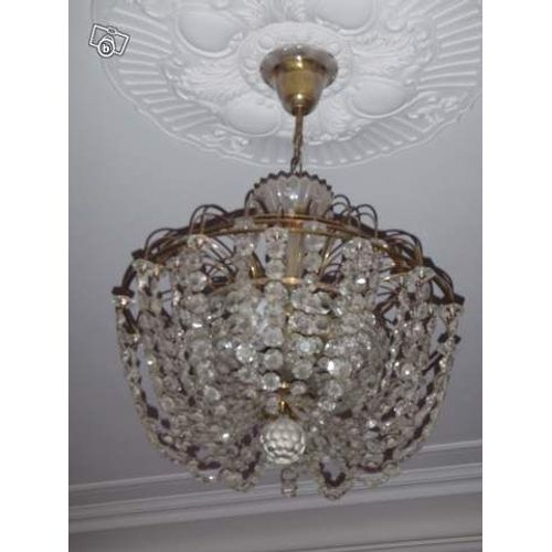 Magnifique Lustre Montgolfiere Cristal Et Laiton