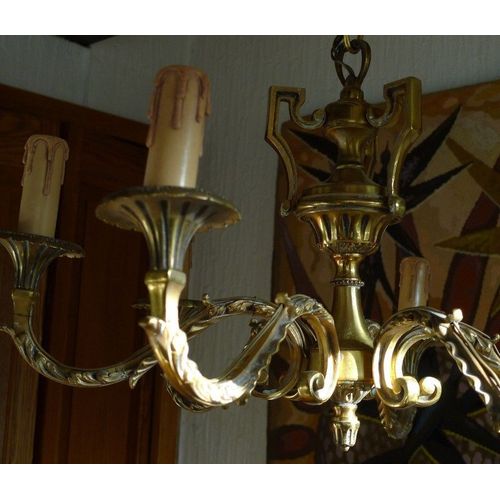 Lustre En Bronze,Six Branches De Style Louis Xv.