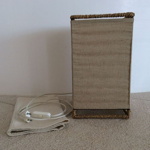 Lampe À Poser Carrée Rafia Et Lin Beige