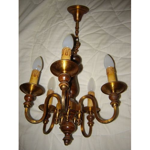 2 Lustres Et 1 Applique En Bois Et Laiton