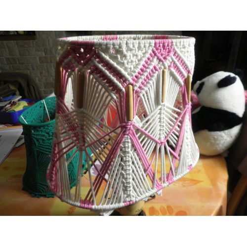 Abat Jour Macramé Rose Et Blanc