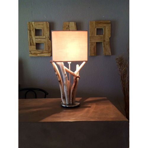 Lampe En Bois Flotté Abat Jour Beige