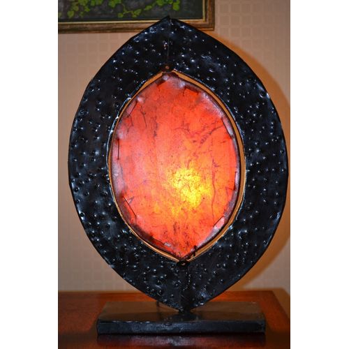 Lampe 2 Couleurs Orange Et Noir Métal Et Peau