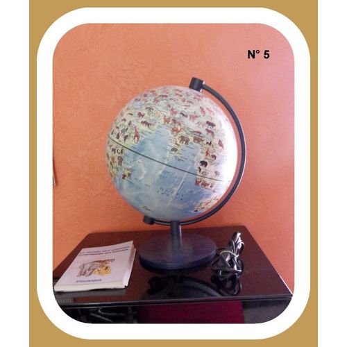Globe  Lumineux  Dinoz  30 Cm Monde Animal  Socle En Fer - Livret Cartothèque