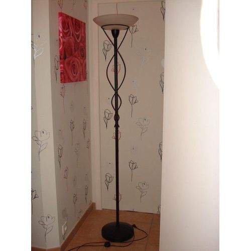 Joli Lampadaire Noir Avec Coupole En Verre Opaque Blanc