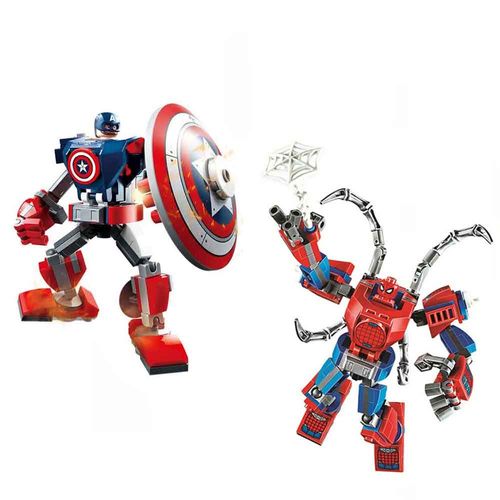 Briques De Construction Super-Héros Vengeurs Mech Of Captain America Mech Spider-Man 15cm 288pièces Avec 2 Minifigurines Collection Éducation Cadeau Jouet Pour Enfants