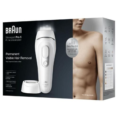 Braun Silk·Expert Pro 5 Pl5145 - Ipl Pour Homme. Épilateur Lumiere Pulsée A Domicile. Blanc/Argent