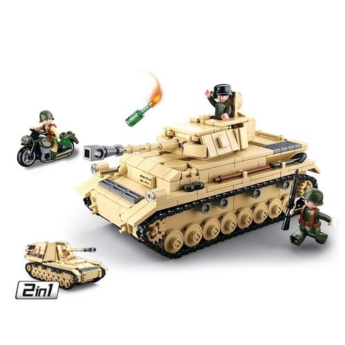 Jeu De Construction Brique Emboitable Sluban Wwii 2eme Guerre Mondiale Tank Char D'assaut Allemand Arme Militaire M38-B0693 Soldats Articules 2 En 1 413261