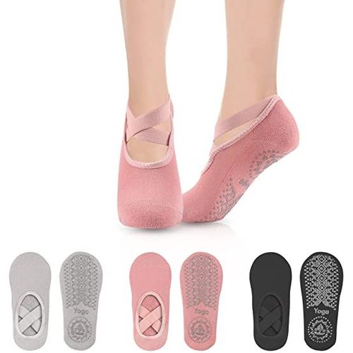 3 Paires Chaussettes De Yoga Antidérapantes Pour Femme, Chaussettes De Pilates Antidérapantes Avec Poignées