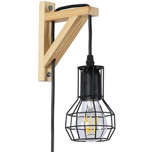 Applique Murale En Bois Et Cage ""Mica"" Avec Ampoule De 4w 2000k : Couleur  - Blanc