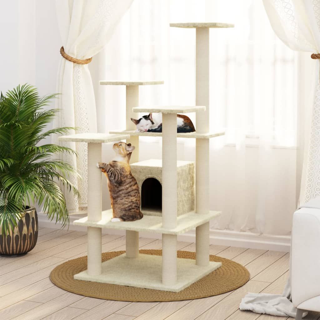 Vidaxl Arbre A Chat Avec Griffoirs En Sisal Creme 110 Cm Rakuten