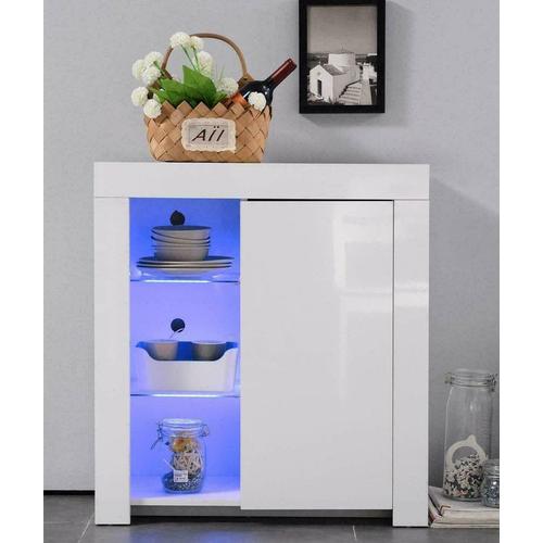 Buffet Moderne Blanc Avec Éclairage Led, Placard De Rangement,Vitrine De Mode, 5 Compartiments, Blanc, 75x35x83cm