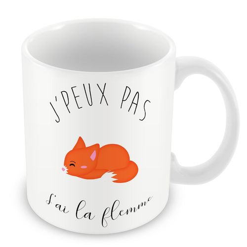Mug Céramique Tasse J'peux Pas J'ai La Flemme Humour Dessin Renard Roux Mignon Animaux