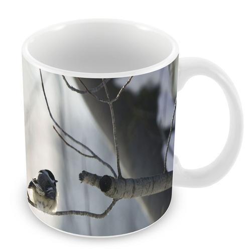 Mug Céramique Tasse Photo De Petit Oiseau Mésange À Tête Noire Sur Une Branche Contre-Jour Animaux