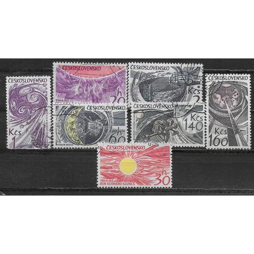 Tchecoslovaquie 1965 : Espace : Evénements Astronautiques Divers : Satellites / Soleil / Exploration Mars - Série Entière De 7 Timbres Oblitérés
