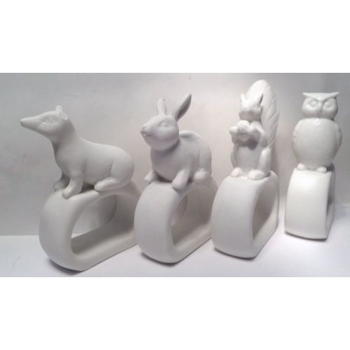 Set De 04 Ronds De Serviette Animaux : Renard, Lapin, Écureuil, Hibou