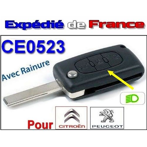 Coque De Remplacement Pour Clé 3 Boutons (Phare) Plip Télécommande Ce0523 + Lame Avec Rainure Compatible Citroën C1 C2 C3 C4 C5 C6 C8 Picasso Ou Peugeot 107 207 208 307 308 407 807