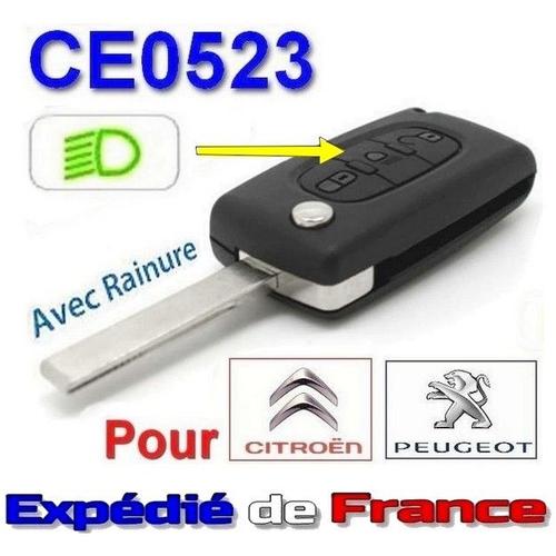 CLE PLIP 2 boutons CE0523 AVEC rainures compatible avec PEUGEOT