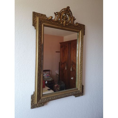 Miroir doré cadre bois patiné
