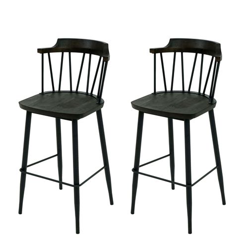 Lot De 2 Tabourets De Bar Hwc-G69b Bois Massif Rétro Design Métal Repose-Pieds Gastronomie   Anthracite