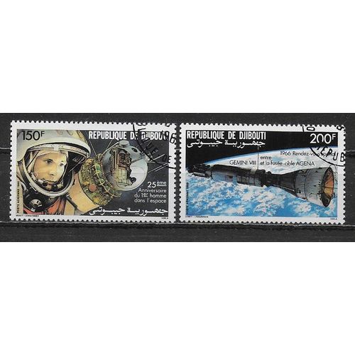 Djibouti Poste Aerienne 1986 : Conquêtes Spatiales : 1er Homme Dans L'espace / Gemini 8 - Série Entière De 2 Timbres Oblitérés