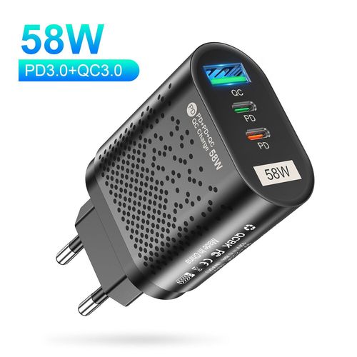 Uslion-Chargeur De Voyage Usb C,Adaptateur Mural De Téléphone Pour Iphone 15,Xiaomi,Charge Rapide,Tablette,Ordinateur Portable,Pd,Charge Rapide 3.0,58w - Type Black Eu Plug
