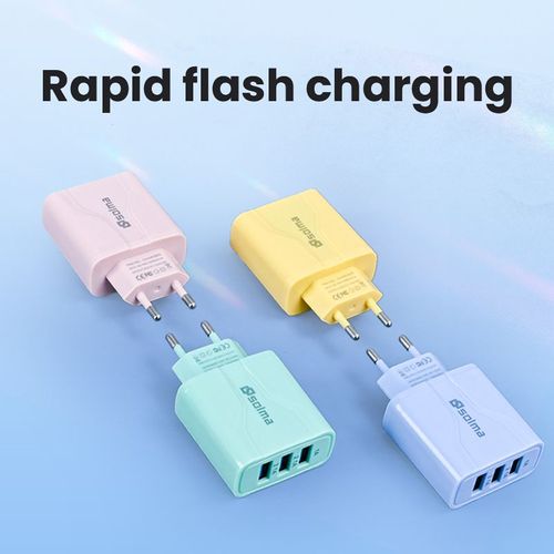 Macaron-Chargeur Rapide À 3 Ports Usb Pour Téléphone Portable,Adaptateur Universel De Charge Pour Iphone Et Samsung - Type Blue-Eu