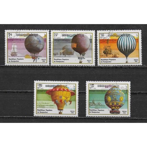 Cambodge 1983 : Espace : Ballon Vers La Stratosphère - Série Entière De 5 Timbres Oblitérés