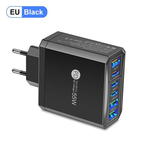 Adaptateur De Charge Pour Xiaomi Iphone 16,14,13,Samsung,Prise De Téléphone Portable,Charge Qc 3.0,Chargeur Mural,55w,3 Ports Usb 3 Pd - Type Eu Plug Black