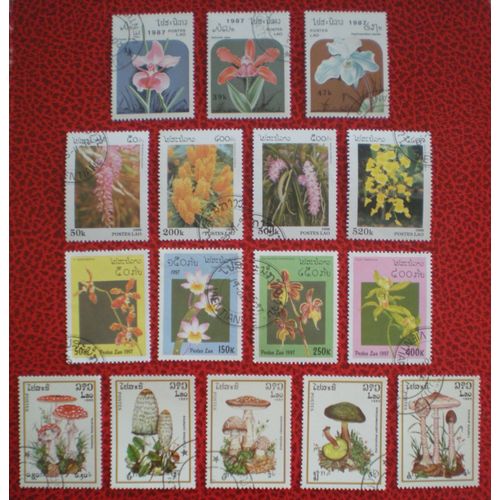 Lot De 16 Timbres Oblitérés - Laos - Flore Et Fonge - Fleurs - Plantes - Champignons