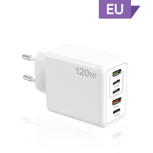 Adaptateur De Chargeur De Téléphone Usb C Pd,Charge Rapide,5 Ports,120w,3.0,Iphone 15,14,13,Xiaomi,Samsung - Type Eu White