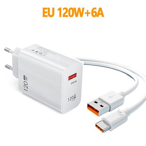Kit De Chargeur Rapide Usb 120w Gan,Adaptateur Mural,Câble Snaptype-C,Charge De Téléphone Pour Iphone,Xiaomi,Écouteurs,Samsung,Huawei,3.0 - Type Eu-White-6a
