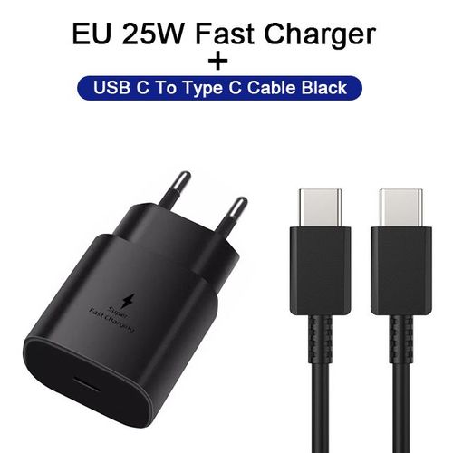 Chargeur de charge super rapide d'origine pour Samsung Galaxy,câble USB C,25W,Samsung Galaxy 23,22,21,20 Ultra Fe,Note 20,A53,A52,A51,A33,A71 - Type EU Black 25W #A