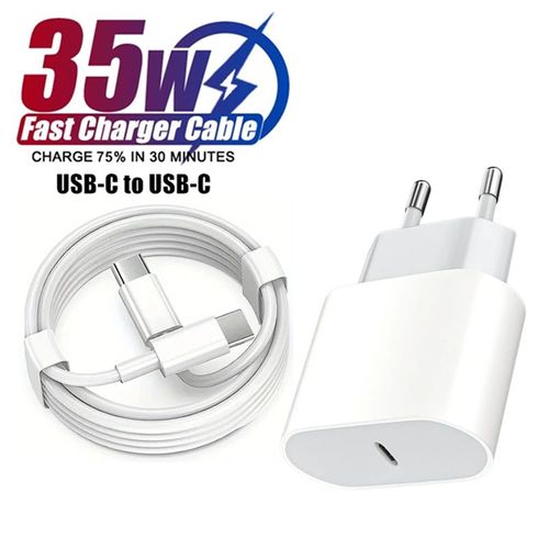 Usb-C Pd 35w Chargeur Mural Rapide Pour Iphone 15 Pro Max 15 Plus Samsung Moto Pixel Huawei Honor Realme Type C Câble De Charge Rapide - Type 2m Cable-Eu Charger And Cable