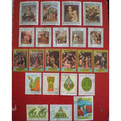 Lot De 22 Timbres Oblitérés - Laos - Art Lao - Tableaux