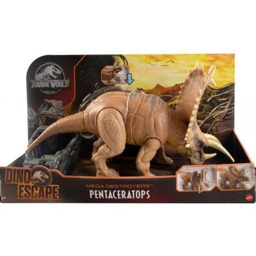 Dinosaure Brun Mega Destructeurs : Pentaceratops 33 Cm - Dino Escape Articul? - Jurassic World - Animaux Pr?Historique