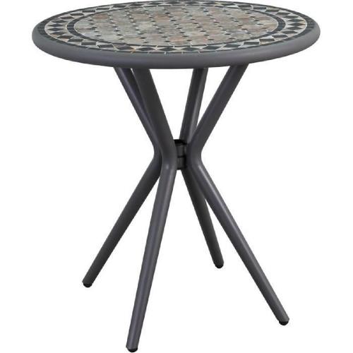 Table Mosaique De Jardin - Gris Anthracite. Céramique Noir. Marbre Jaune - Métal - D 70 Cm - Démontable