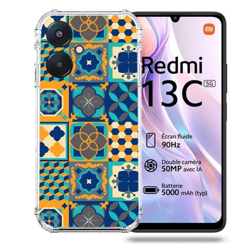 Coque Renforcée Pour Xiaomi Redmi 13c 5g Texture Carreau Ciment Orange