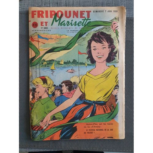 Fripounet Et Marisette - Année 1959 - N° 23 - 7 Juin 1959 - Le Guide Noir Par Herboné - Les Indégonflables De Chantovent Par Rose Dardennes - Sylvain, Sylvette Et Leurs Aventures - Un Amour De Chien(...)